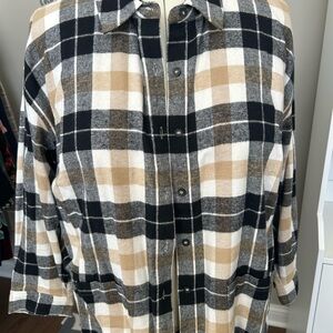 CJ Banks Black and Tan Plaid Button Down Flannel Shirt